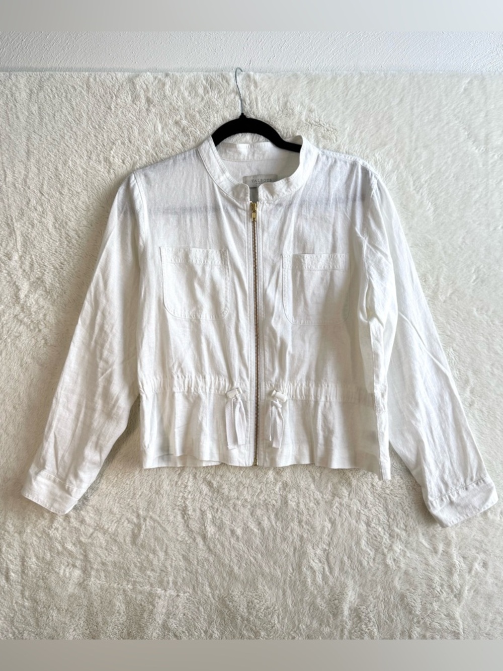 Talbots Zip Up‎ Jacket Women’s MP White Linen Blend Lightweight Beach Nautical